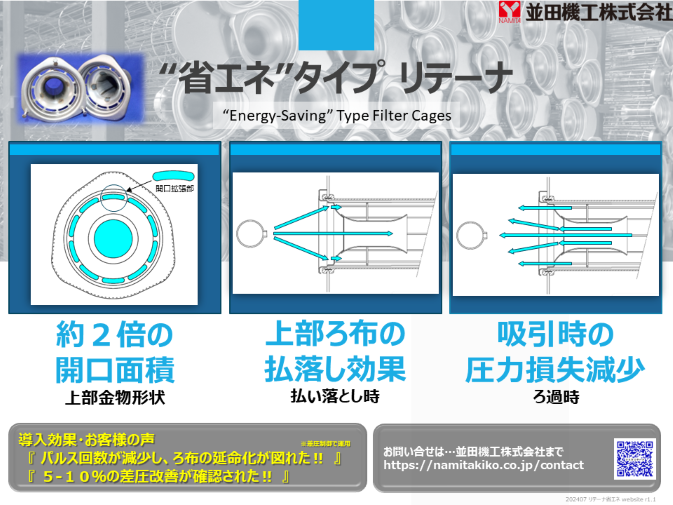 圧力損失を減少・払い落し効果も